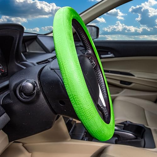 FH Group Universal Fit Silicone Snake Pattern with Massaging Grip Steering Wheel Cover fits most Cars, SUVs, Trucks, and Vans Green - color: Green