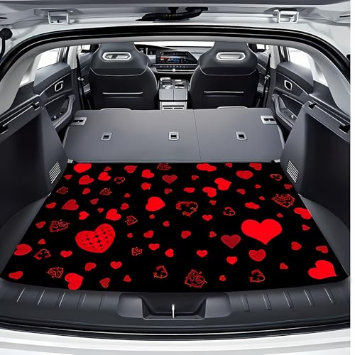 Universal Car Trunk Mat 29" x 39", Red Heart Print All Weather Trunk Protection Cargo Liner, Durable Cargo Mat Rear Trunk Liner, Stylish Vehicle Interior Accessories Suitable for Most Car Models - color: Red Heart Print