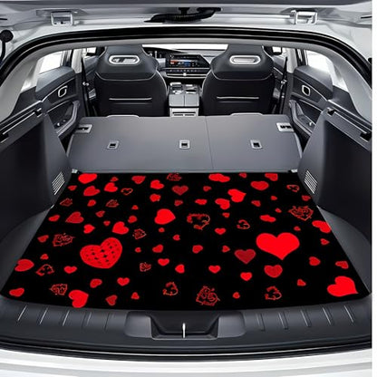 Universal Car Trunk Mat 29" x 39", Red Heart Print All Weather Trunk Protection Cargo Liner, Durable Cargo Mat Rear Trunk Liner, Stylish Vehicle Interior Accessories Suitable for Most Car Models - color: Red Heart Print