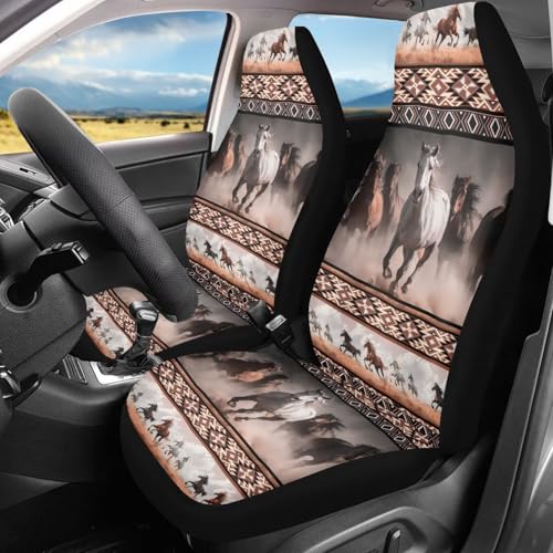 Bulopur Horse Car Seat Covers Full Set Soft Comfortable Auto Drive Seat Covers Aztec Car Interior Accessories Universal Fit for SUV Truck Sedan Vehicle Bucket Cushions Washable Fabric - color: Aztec Navajo Horse Print