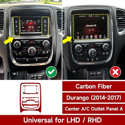 Car Center A/C Outlet Panel Decals for 2014-2017 Dodge Durango Accessories Carbon Fiber Interior Stickers, Red - color: Center a/C Outlet Panel