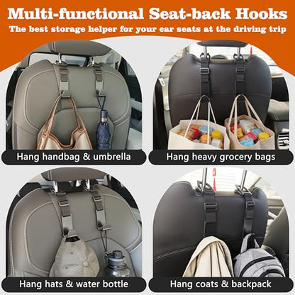 Amooca Car Headrest Hooks 4 Pack Adjustable Universal Fit Auto Seat Back Organizer Storage Hanger Purse Bags Holder with Clip Black - color: Black