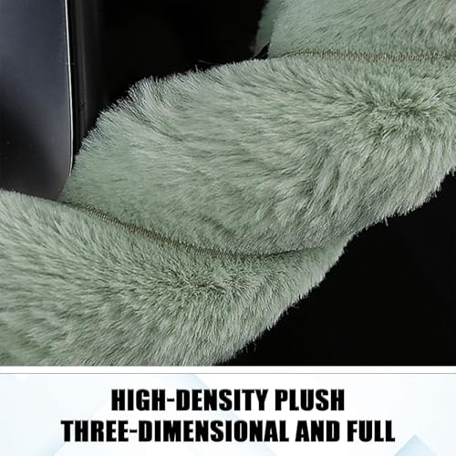 Fluffy Steering Wheel Cover, 15 Inch Soft Plush Anti-Slip Fuzzy Protector, Warm Winter Fur Steering Wheel Cover for Women Men, Universal for Cars, Trucks, SUVs, Car Decorations Interior (Green)