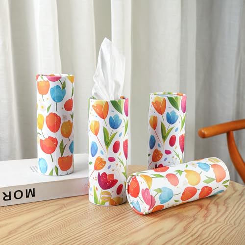 Car Tissue Holder (4 PK) - 50 3-Ply Tissues per Cylinder, Fits Car Cup Holders, Portable Travel Tubes Box Container, Tulip Design, Round Tissue Container for Car Accessories - style: Tulip