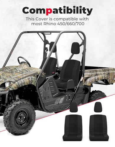 KEMIMOTO UTV Seat Covers, Black Seat Covers with Headrest Covers Compatible with Rhino 700 660 450 2004-2021 All Models - color: Black