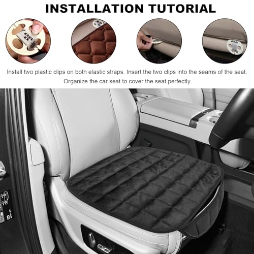 DXNQ Car Seat Cushion, Soft Plush Auto Seat Cover with Non-Slip Silicone Bottom & Storage Pocket, Universal Breathable Vehicle Seat Cushion Pad for Car Truck SUV, Black - color: Black