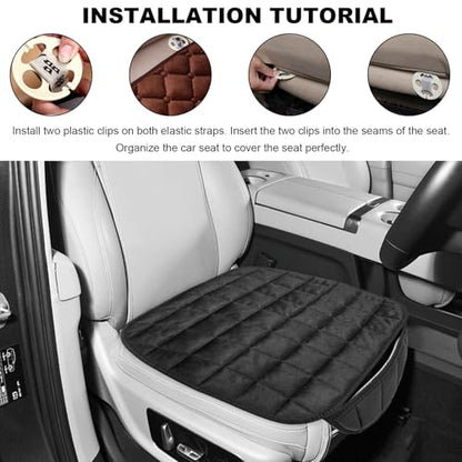 DXNQ Car Seat Cushion, Soft Plush Auto Seat Cover with Non-Slip Silicone Bottom & Storage Pocket, Universal Breathable Vehicle Seat Cushion Pad for Car Truck SUV, Black - color: Black