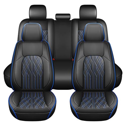 Huidasource Car Seat Covers Full Set, Leather Seat Cover Universal Fit for Most Cars Sedans SUVs Trucks, Airbag Compatible, Cup Holder Access, Easy Install, Wipes Clean, Wear-Resistant, Black&Blue - color: A-Black&Blue, size: 5pcs Full Set