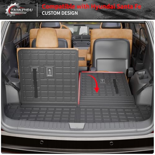 Floor Mats Compatible with 2024 2025 2026 Hyundai Santa Fe Cargo Liner Fit Gas&Hybrid TPE All Weather Back Seat Cover Protector Santa Fe Accessories (Trunk Mat with Backrest Mat+Floor Mats) - style: For Hyundai Santa Fe | 2024-2026