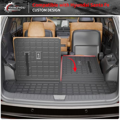 Floor Mats Compatible with 2024 2025 2026 Hyundai Santa Fe Cargo Liner Fit Gas&Hybrid TPE All Weather Back Seat Cover Protector Santa Fe Accessories (Trunk Mat with Backrest Mat+Floor Mats) - style: For Hyundai Santa Fe | 2024-2026