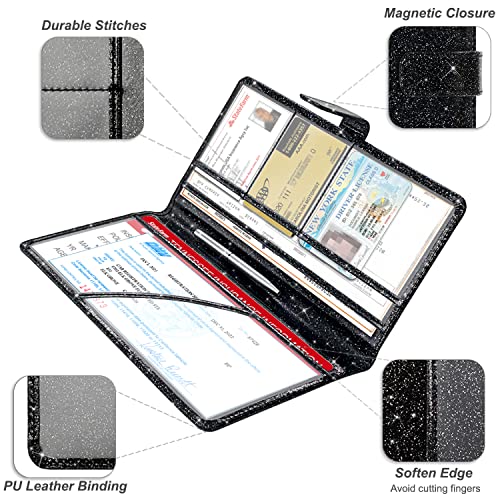 Car Registration and Insurance Holder, Vehicle Glove Box Organizer Cool Car Accessories, Auto Truck Document Holder for Cards, Driver License, Black Glitter