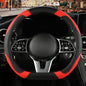 Microfiber Leather D Shaped Steering Wheel Cover, Breathable, Anti Slip, Universal 15 inch, Black with Red - color: Black Red, size: D Shape-Middle[14.5''-15'']