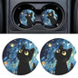 Car Cup Holder Ceramic Coasters 2 Pack, 2.56 in Anti Slip Absorbent Coaster with Cork Base and Finger Notch, Funny Cute Car Accessories Interior for Women, Black Cat
