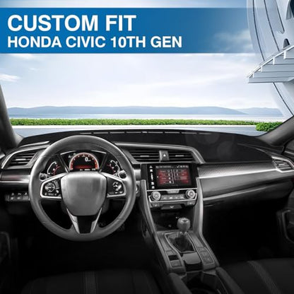 KUST Black Dash Cover Mat for Honda Civic 2016-2021 (Hatchback/Sedan/Coupe) Polyester Non-Slip Dashboard Cover Interior for Civic Accessories Sunshade Windshield Glare - size: 56.8''×17.2'' (Honda Civic 16-21)