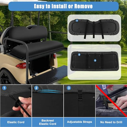 MOSNAI Golf Cart Rear Seat Covers Set for EZGO Club Car Yamaha Aftermarket Rear Seat Cushion, Durable Breathable Bench Seat Covers Washable Polyester Mesh Cloth Without Logo, Black