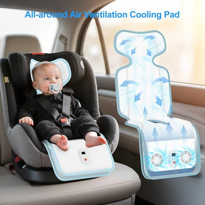 Baby Stroller Cooling Pad, Up to 10H Cooling, 10000 mAh Rechargeable Car Seat Liner with 2 Built-in Blower, 3 Speed, Baby Summer Essentials, Cooling Cushion for Toddler Outdoors, Blue - color: Blue