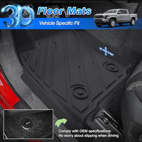 Floor Mats for Toyota Tacoma 2024 2025 2026 Double Cab Auto Tran(Not fit Hybrid), All Weather Floor Mat for Tacoma Accessories, Heavy Duty Tacoma TRD/SR/SR5/limited Car Mats, Car Accessories - size: 2)Toyota Tacoma (Not fit Hybrid)【2024-2026】