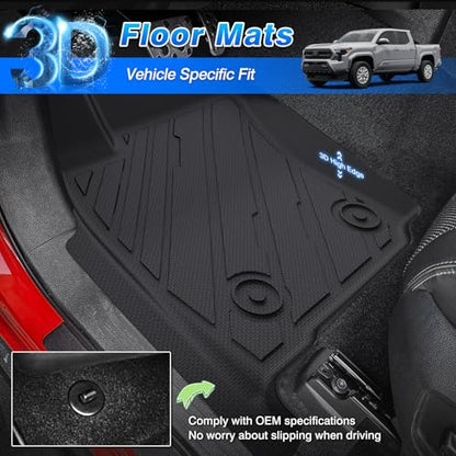 Floor Mats for Toyota Tacoma 2024 2025 2026 Double Cab Auto Tran(Not fit Hybrid), All Weather Floor Mat for Tacoma Accessories, Heavy Duty Tacoma TRD/SR/SR5/limited Car Mats, Car Accessories - size: 2)Toyota Tacoma (Not fit Hybrid)【2024-2026】