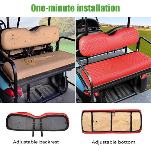 10L0L Golf Cart Seat Cover Universal Leather Rear Seat Cover for Yamaha, EZGO, Club Car - Soft PU Leather and Fitting Memory Foam, 3D Diamond Pattern, Durable Waterproof, Easy to Clean