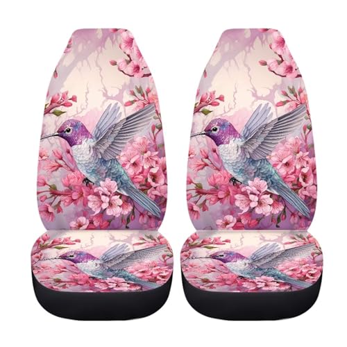INSTANTARTS Hummingbird Car Seat Covers 2pcs/Set Vehicle Protector Cherry Blossom Front Seats Cover Auto Seat Protector Bucket Seat Cover for Most Cars SUV Sedan - color: Hummingbird