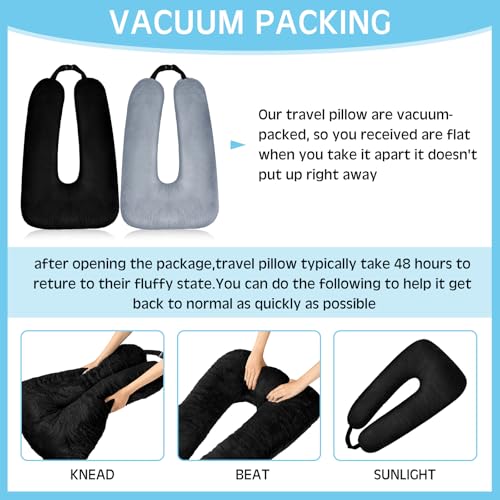 Barydat 2 Pcs Car Travel Pillow for the Back Seat 28 x 18 in Sleeping Reading Pillows for Distance Travel Car Cushion for Kids Adults Head and Body Support U Shaped Pad(Gray, Black) - color: Gray, Black