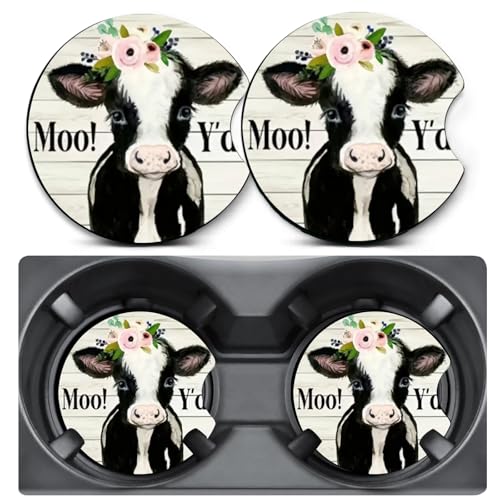 2 Pack Car Coasters for Cup Holders,Cow Car Cup Holder Coasters,2.75" Universal Size Anti Slip Rubber Mat,Automotive Interior Accessories,Automotive Cup Holder Decor,Cow Gifts for Women,Men - color: Cow