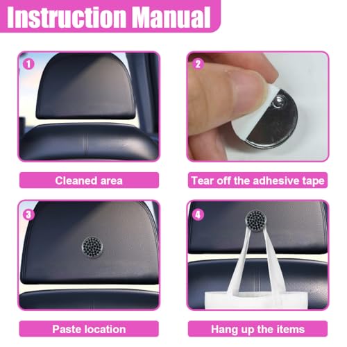 YoRise 4PCS Bling Car Hooks, Crystal Rhinestone Car Storage Hook with Self-Adhesive Backing, Multi-Function Dashboard Hooks, Hanging Mini Hook for Vehicle Cable Keys Sunglasses Hat (Black) - color: Black