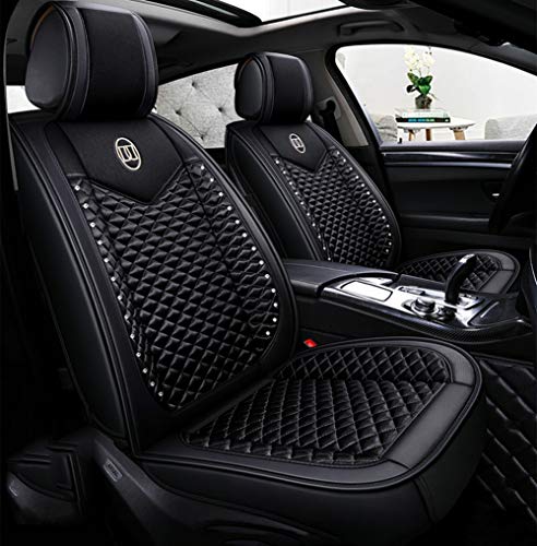 Bling Retro Fashion Lattice Silk and Leather Car Seat Covers Front and Rear Seat Covers Universal Fit (Black-Basic) - color: Black-Basic