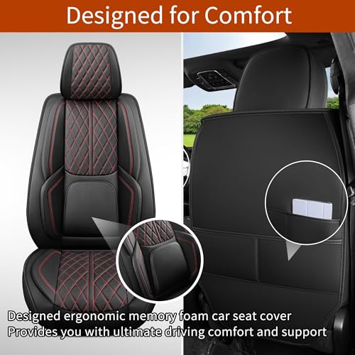 Custom Fit Chevy Silverado GMC Sierra 1500 2007-2026 2500/3500 HD Crew Cab Full Set Car Seat Covers - 5 Pack, Premium Faux Leather Truck Seat Protector with Airbag Compatible Design, BlackRedLine - color: BlackRedLine, size: Full Set