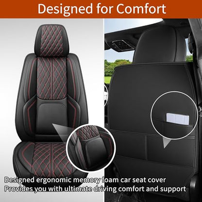Custom Fit Chevy Silverado GMC Sierra 1500 2007-2026 2500/3500 HD Crew Cab Full Set Car Seat Covers - 5 Pack, Premium Faux Leather Truck Seat Protector with Airbag Compatible Design, BlackRedLine - color: BlackRedLine, size: Full Set