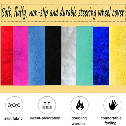 Fluffy Steering Wheel Cover for Women Fuzzy Steering Wheel Cover Winter Warm Faux Wool Plush Car Wheel Cover Furry Steering Wheel Protector Universal Fit 15 Inch (Green) - color: Green