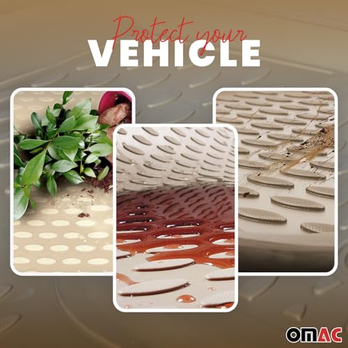 OMAC Floor Mats for Toyota Highlander 2001-2007 Car Mats All Weather 3D Custom Fit Rubber Mat Waterproof Odorless TPE Floor Liners Laser Measured Non-Slip (Beige)