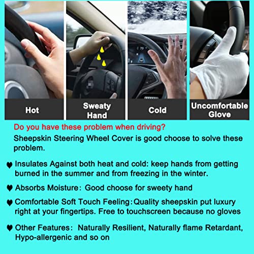 Fluffy Fur Wool Sheepskin Car Steering Wheel Cover for Woman Universal Auto Fuzzy Steering Wheel 14 1/2 inch-15 1/2inch Protector, Comforting Luxurious Soft (Magenta) - color: Magenta