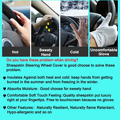 Soft Fluffy Sheepskin Car Steering Wheel Cover for Universal Auto Vehicle Women Man 14 1/2 inch-15 1/2inch Fuzzy Accessories (Teak) - color: Teak