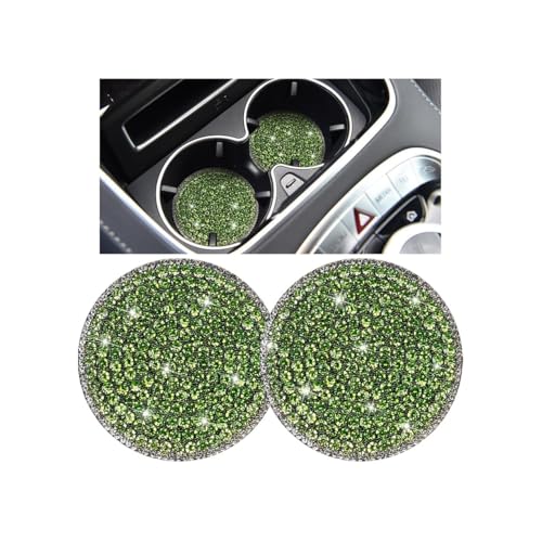 Bling Car Cup Holder Coaster, 2PCS 2.75 Inch Crystal Rhinestone Anti Slip Vehicle Drink Cup Mat for Women Girls, Auto Interior Embedded in Ornaments. Universal for SUV RV Truck (Green) - color: Green
