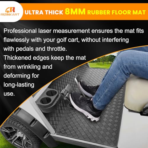 Upgraded Golf Cart Floor Mat for Club Car, 8mm Thick Rubber Full Coverage Liner Mat for Club Car DS 1982-2013 / Villager 1982-2018,Heavy-Duty Non-Slip Mat Replacement-Gray Trim,Abrasion Resistant