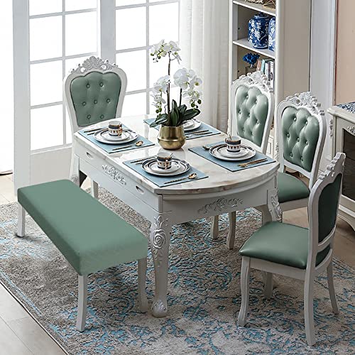 Fuloon Stretch Jacquard Dining Bench Cover - Anti-Dust Removable Bench Slipcover Washable Seat Cushion Protector for Bedroom, Kitchen, Hotel, Banquet (Dark Green) - color: Dark Green