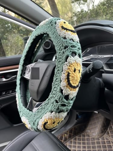 Handmade Crochet Sun Smiling face Car Steering Wheel Covers Universal 14-15 inch,Cute Steering Wheel Cover,Car Accessories (Sun Steering Wheel Cover) - color: Sun Steering Wheel Cover
