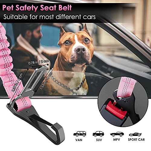 SlowTon Dog Seat Belt for Car, Adjustable 3 in 1 Dog Seatbelt with Elastic Bungee Buffer, Nylon Heavy Duty Dog Car Harness Reflective Safety Tether Leash with Latch Hook Clip Pink - color: Pink