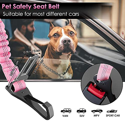 SlowTon Dog Seat Belt for Car, Adjustable 3 in 1 Dog Seatbelt with Elastic Bungee Buffer, Nylon Heavy Duty Dog Car Harness Reflective Safety Tether Leash with Latch Hook Clip Pink - color: Pink