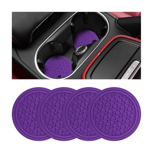 4PCS Car Cup Coasters, Non-Slip Automotive Insert Cup Holder Pad, Waterproof Dustproof Vehicle Interior Decorative Embedded Drink Mat Accessories, Universal for RV, SUV, Truck (Purple) - color: Purple