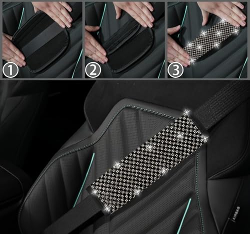 NBTEPEM 2 Pack Bling Car Seat Belt Covers, Diamond Seatbelt Shoulder Protection, Rhinestones Seat Belt Strap Cover Shoulder Pad, Universal Bling Car Interior Accessories Fit for Car/Truck/SUV(Black) - color: Black