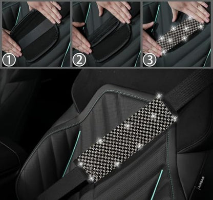 NBTEPEM 2 Pack Bling Car Seat Belt Covers, Diamond Seatbelt Shoulder Protection, Rhinestones Seat Belt Strap Cover Shoulder Pad, Universal Bling Car Interior Accessories Fit for Car/Truck/SUV(Black) - color: Black