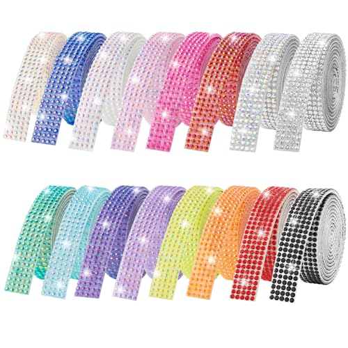 16-Yard Bedazzling Strips, 5-Rows 16-Rolls Rhinestone Ribbon Self Adhesive, 16 Colors Bedazzling Kit, Rhinestones for Crafting,Rhinestone Strips for DIY Craft, 0.45inch Width - color: 5 Rows 16 Colors-3
