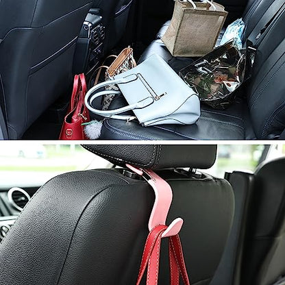 4-Pack 360° Rotating Universal Car Headrest Hooks, Car Organizer Hanger Storage Hooks for Bag Purse Cloth Grocery Universal Fit with Clip Pink - color: Pink