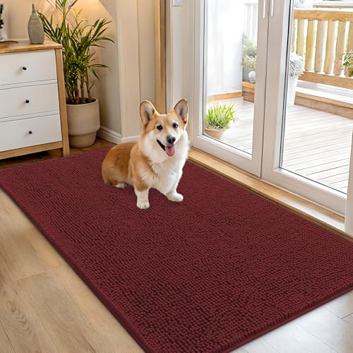 OLANLY Dog Door Mat for Muddy Paws 54x32, Absorbs Moisture and Dirt, Absorbent Non-Slip Washable Doormat, Quick Dry Chenille Mud Mat, Entry Indoor Entryway Carpet for Inside Floor, Caramel Russet - color: Caramel Russet, size: 54" X 32"