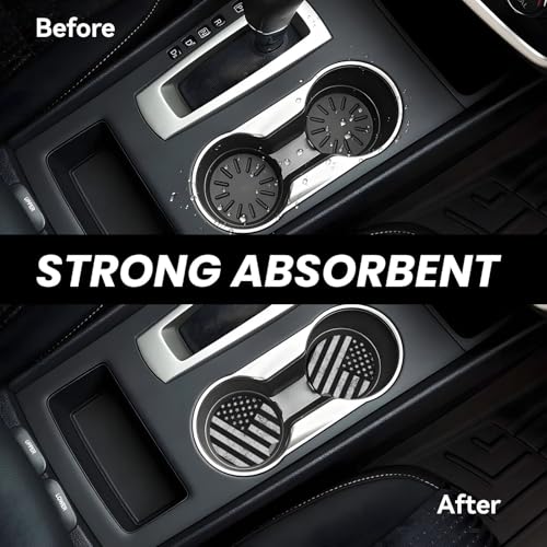 Black White American Flag Absorbent Ceramic Car Coasters for Cup Holders, 2.56" Anti Slip Insert Cup Coasters for Women Men (2 PCS) - color: Black White American Flag