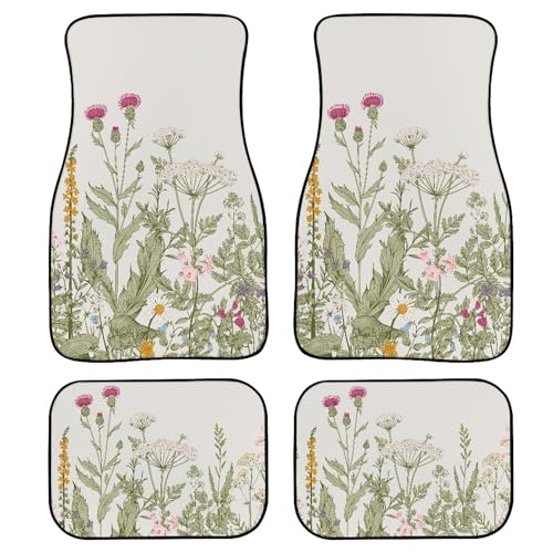 Vintage Wildflower Car Floor Mats Universal Retro Botanical Floral Flower Plant Herbs Sage Green Leaves Floor Mats for Cars Front Rear Car Foot Mats Rugs Cute Car Accessories for Trucks - color: Sage Green