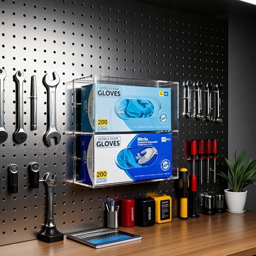 Glove Box Holder Dispenser Acrylic Single Side Loaded Clear Rack Storage Organizer for Medical, Latex - color: Double