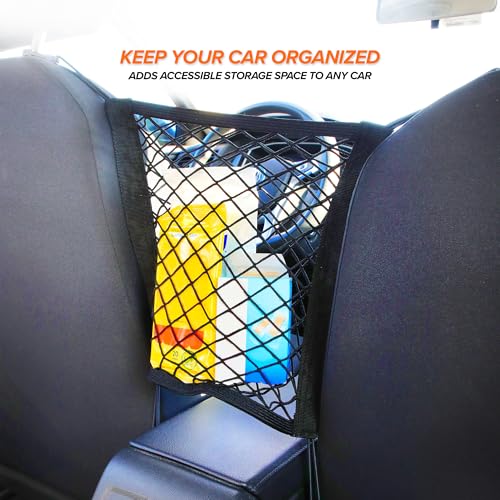 Armor All Front Seat Cargo Net Organizer, Super-Durable Expandable Nylon Material, Attaches to Headrest Post, Stretchable Net Car Organizer with Mesh Pocket, Universal Fit, Accessible Storage